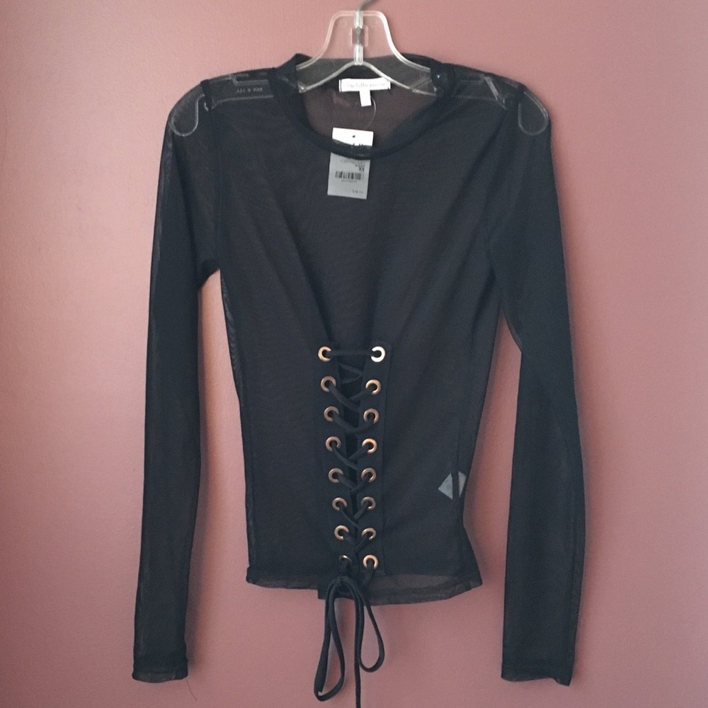 Charlotte Russe black lace up mesh top